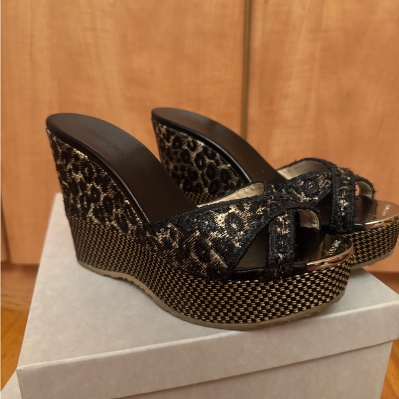 Jimmy Choo Shoes - Jimmy Choo Black and Gold Wedge Sandal Platforms